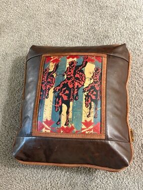 Brown Leather Accent Pillow with Western Rodeo Print